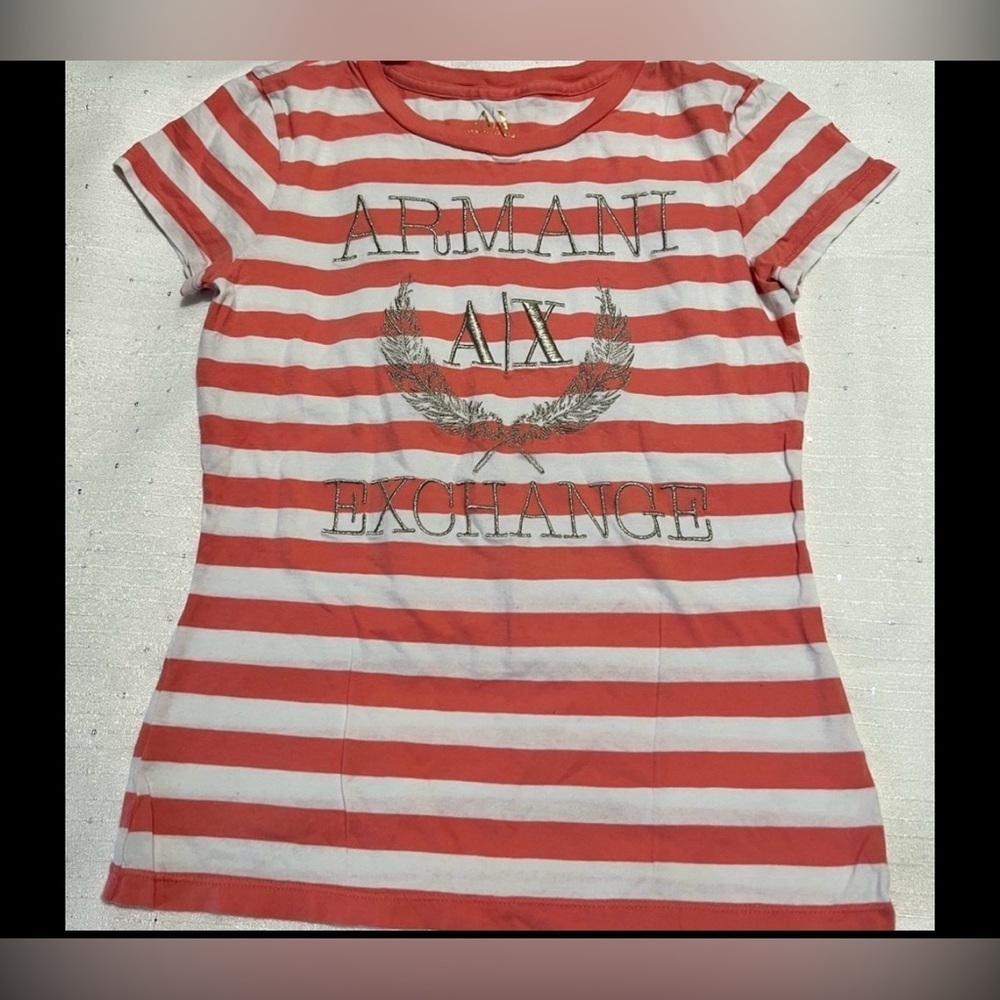 Armani Exchange Kids Red and White Striped Tee
